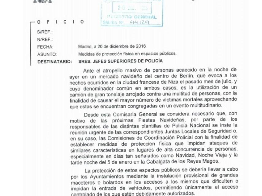 Oficio en el que se proponen los bolardos y maceteros.