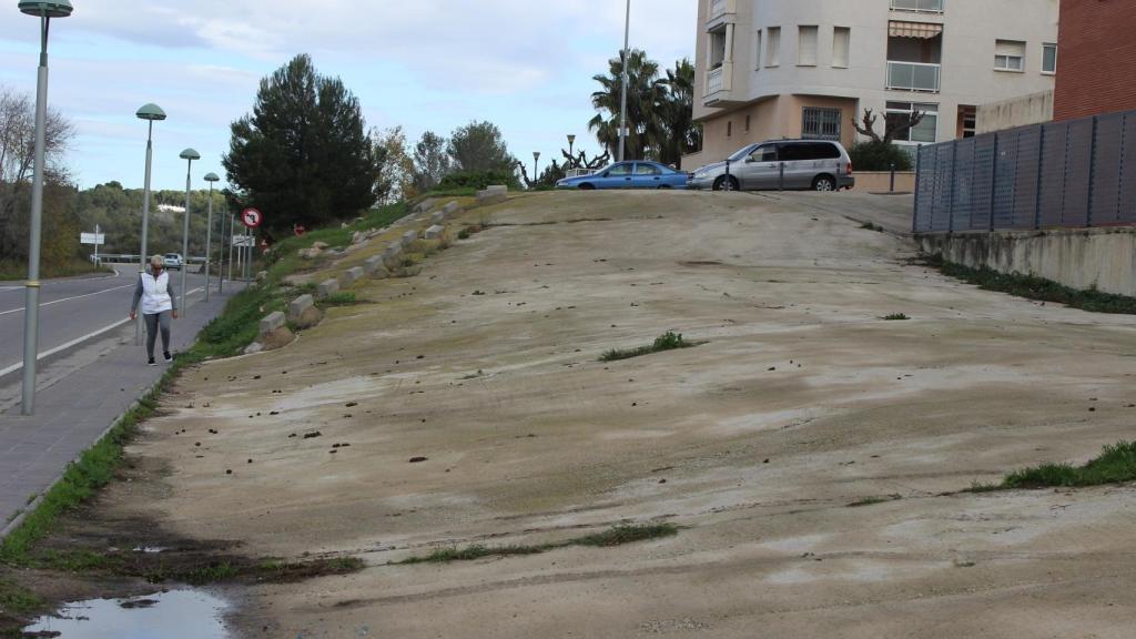 Una vecina se limpia la suela de los zapatos después de pisar un excremento en plena calle.