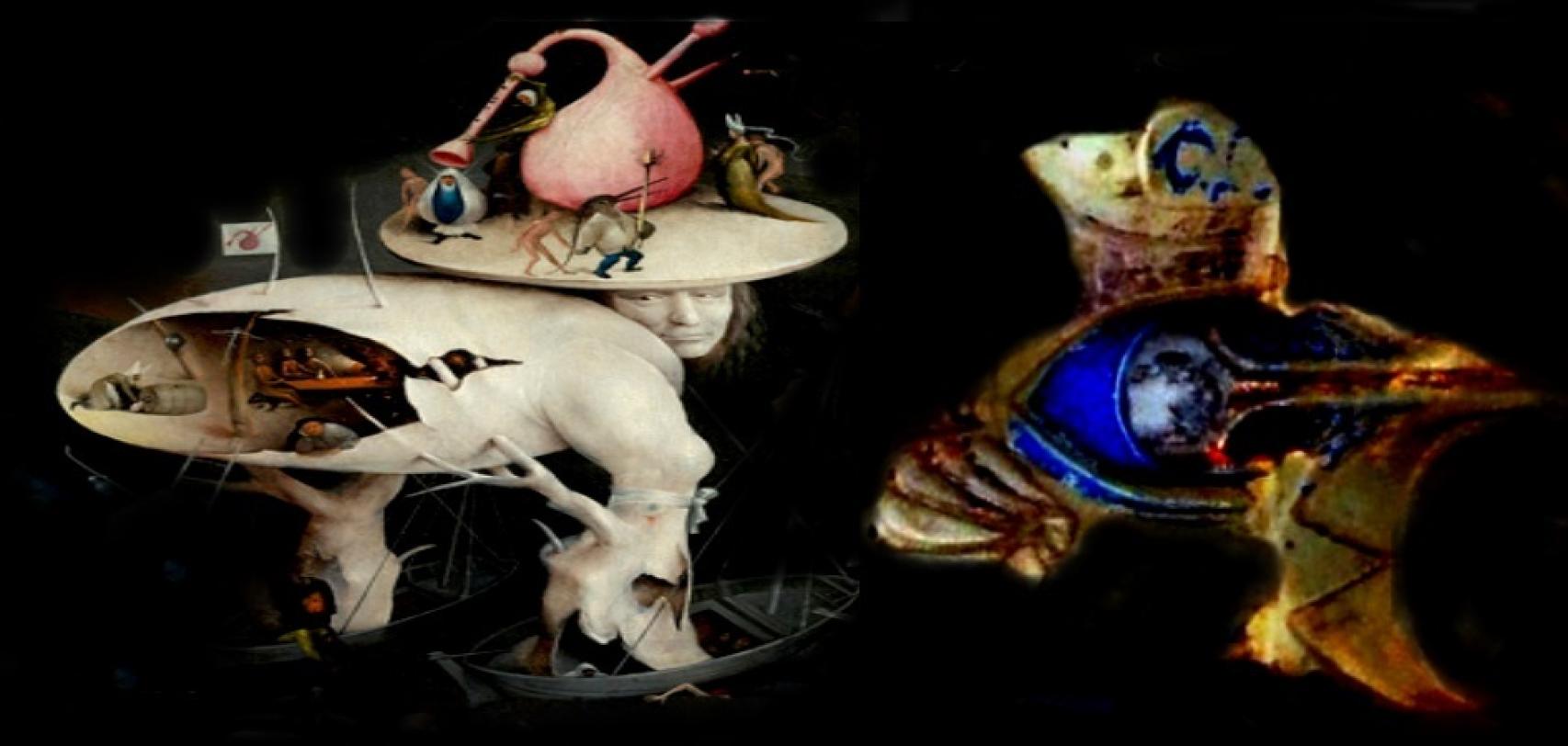 Montaje del pintor sobre la supuesta relación entre El Bosco y la Alhambra.