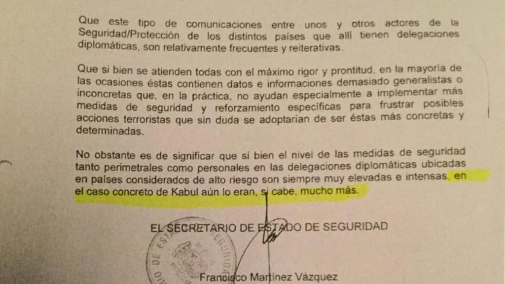 Extracto del informe de Interior.