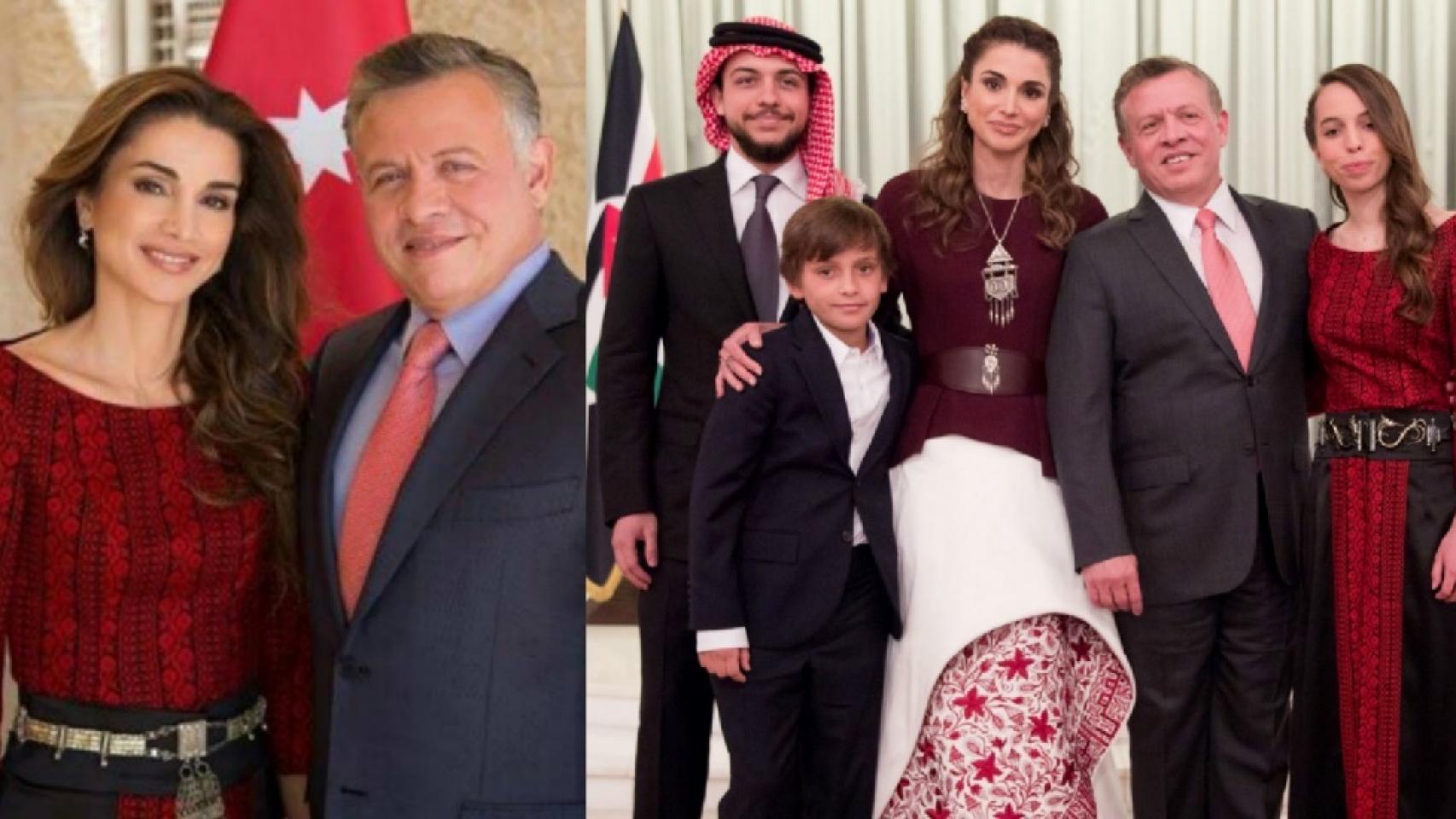 Rania de Jordania (izda) con el mismo modelito que su hija (dcha) en un montaje de EL ESPAÑOL.