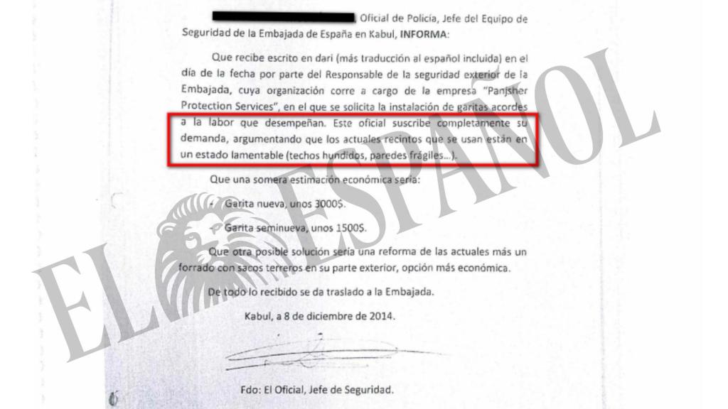 Una de las peticiones enviadas por el jefe de Seguridad de la embajada.