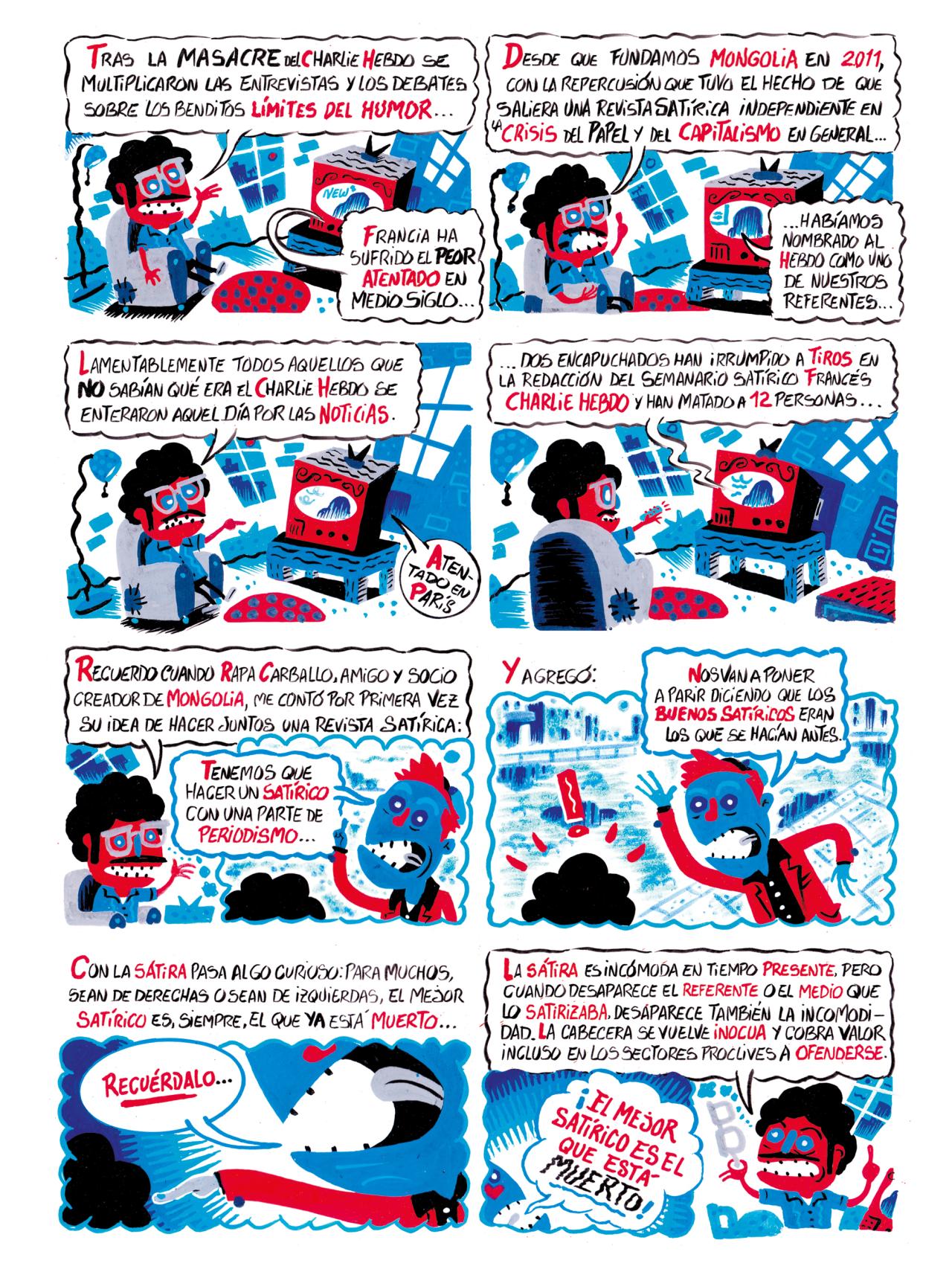 Algunas de las viñetas del nuevo libro de Darío Adanti, Disparen al humorista.