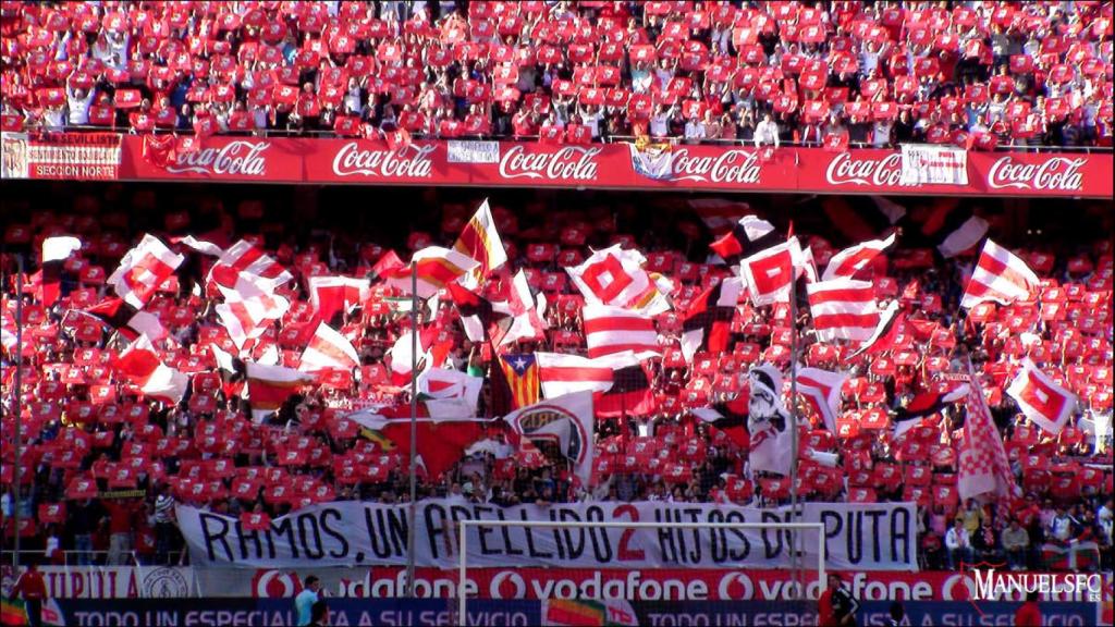 Pancarta de 'Biris' contra Sergio Ramos la pasada temporada.