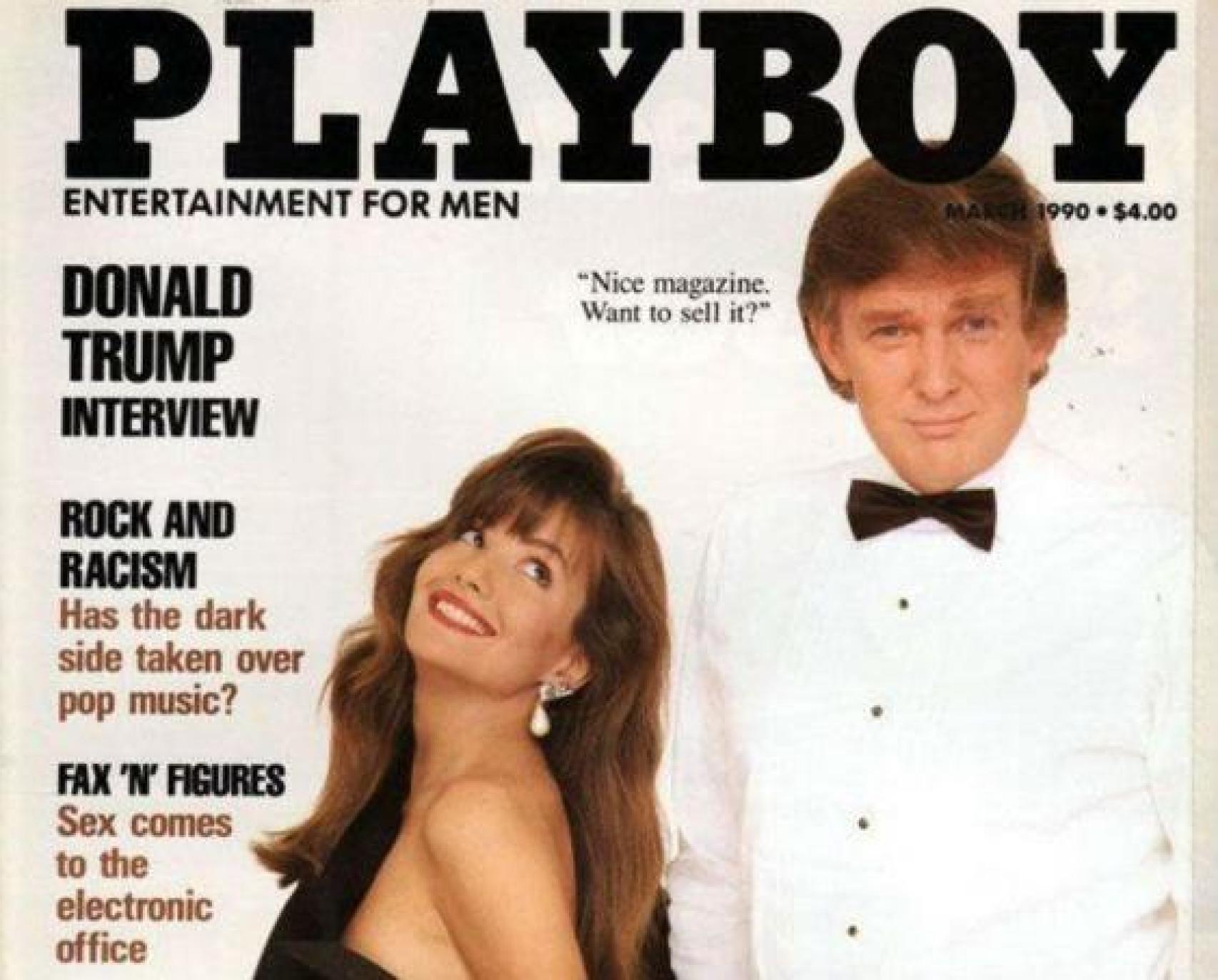 Donald Trump en la portada de la revista Playboy, junto a Brandi Brandt.