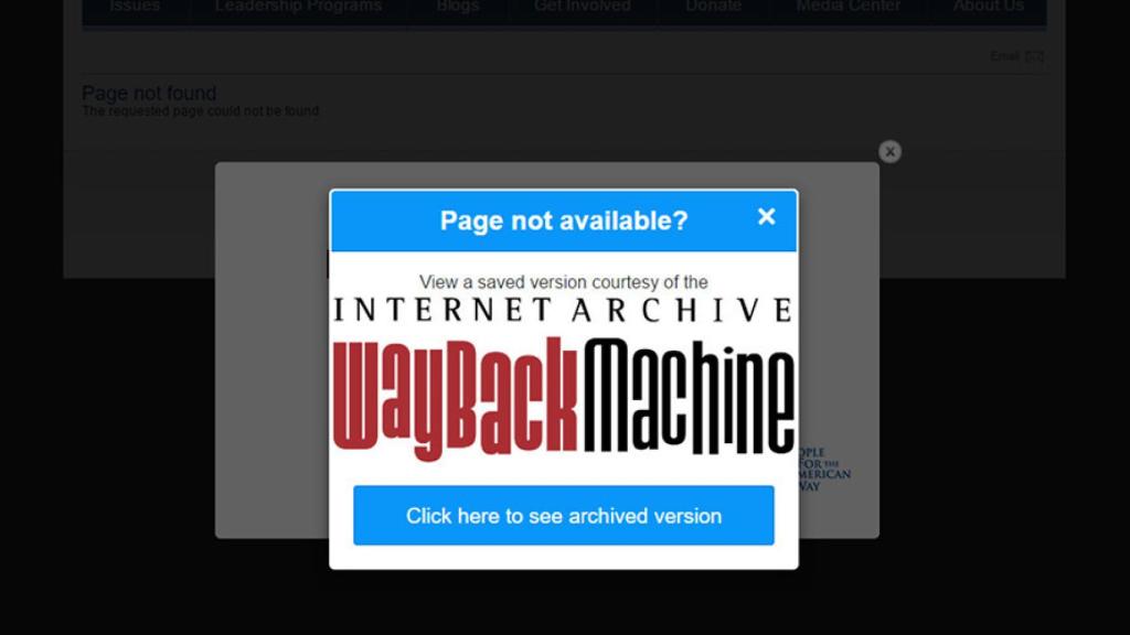Mensaje de una caída anterior de Wayback Machine