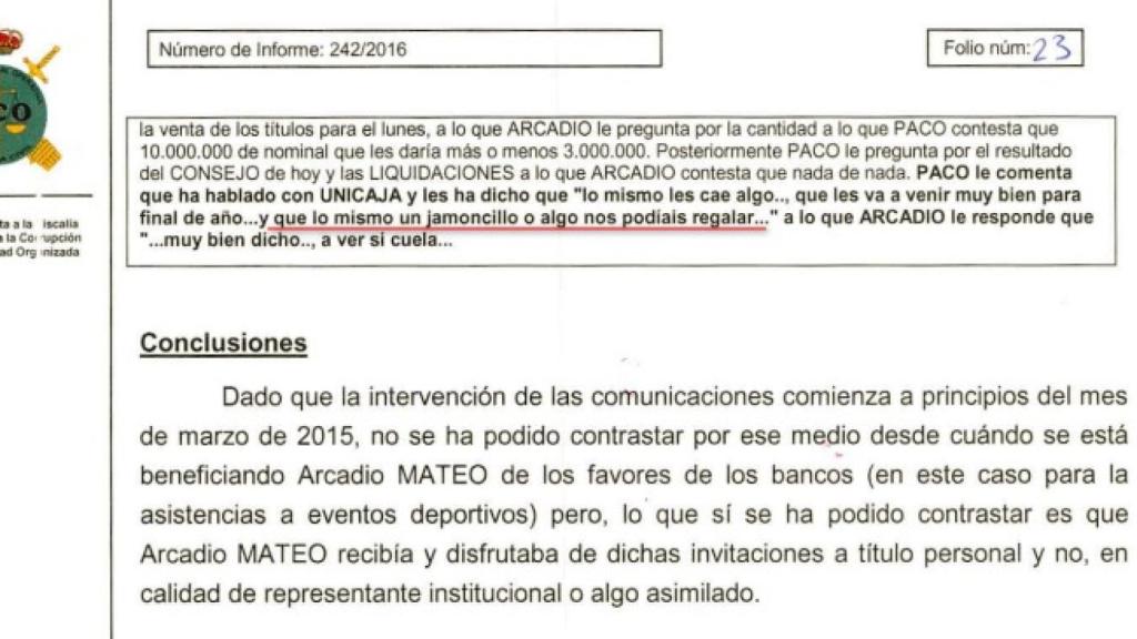 Fragmento del informe de la UCO sobre estas operaciones.