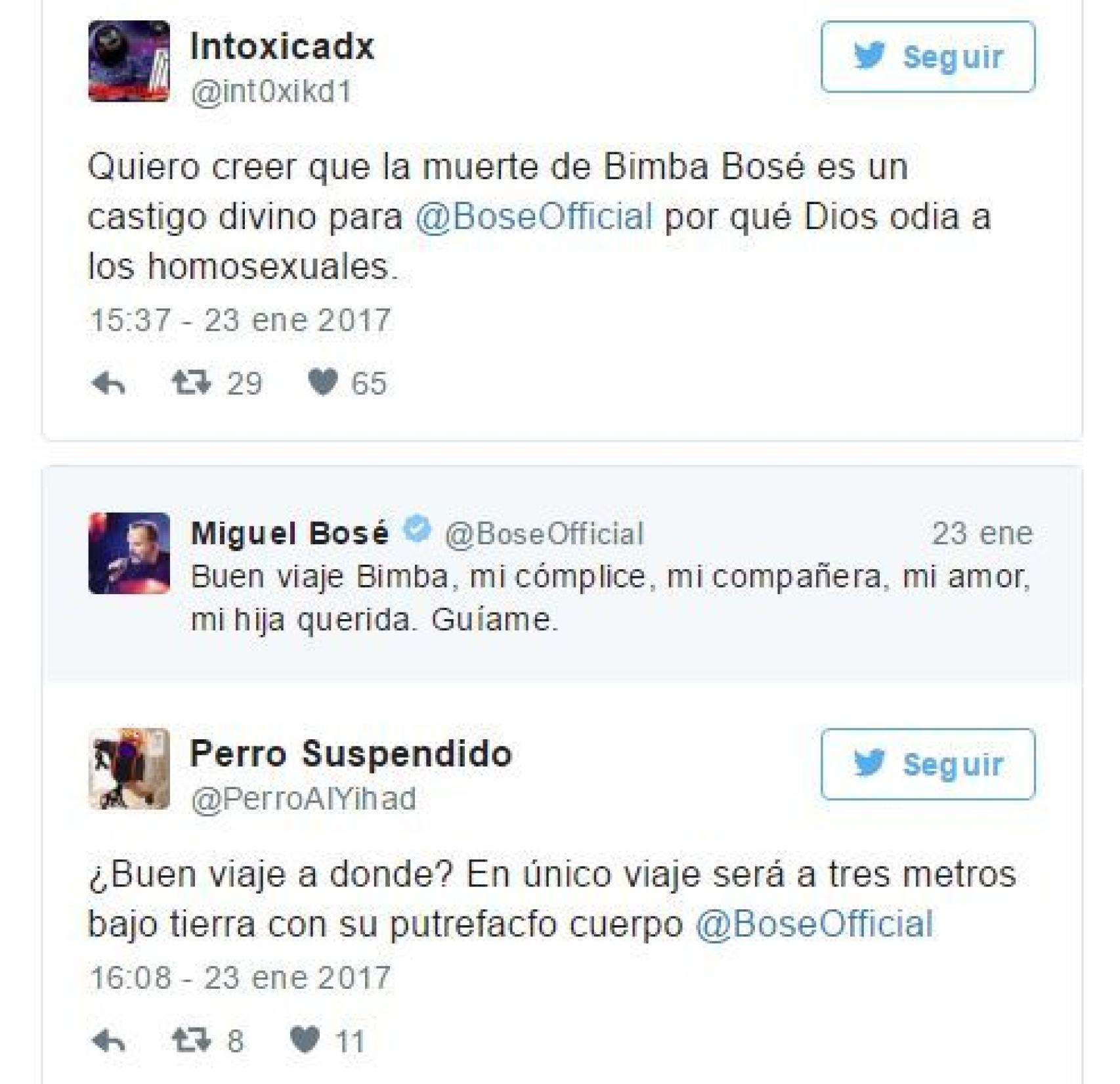 Algunos de los tuits homófobos.