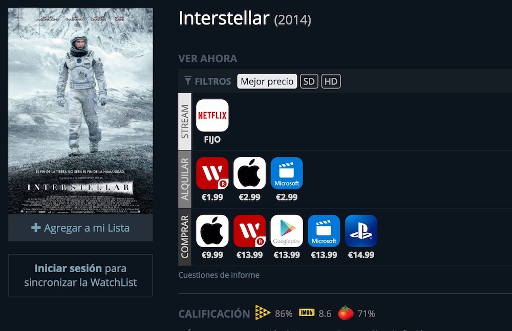 pelicula servicios streaming