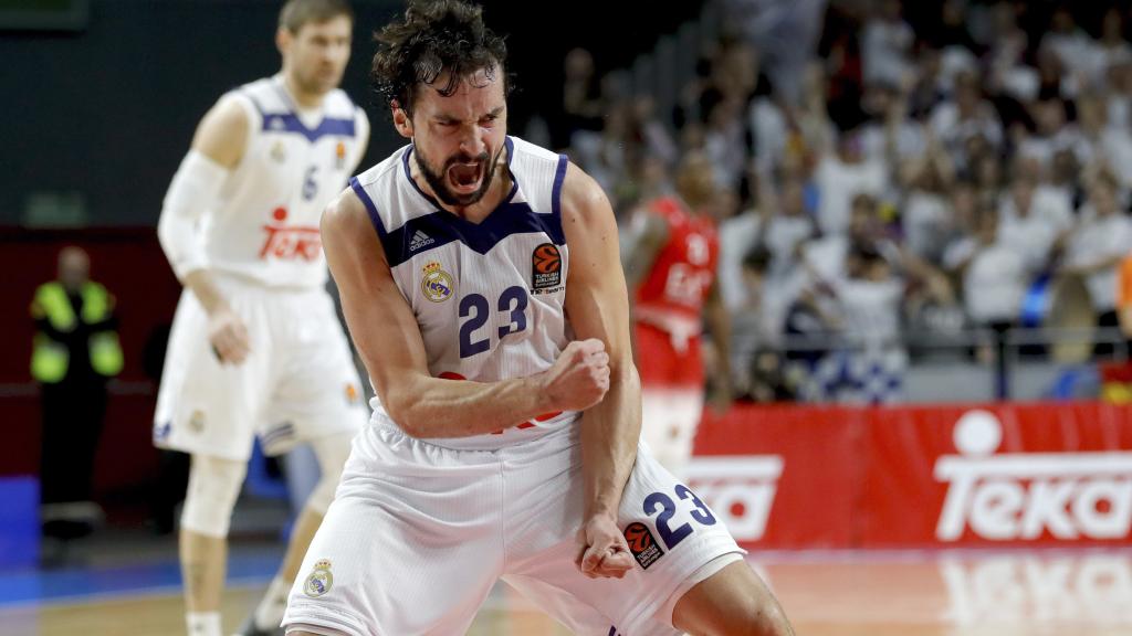 Sergio Llull celebra una canasta contra el Milán.