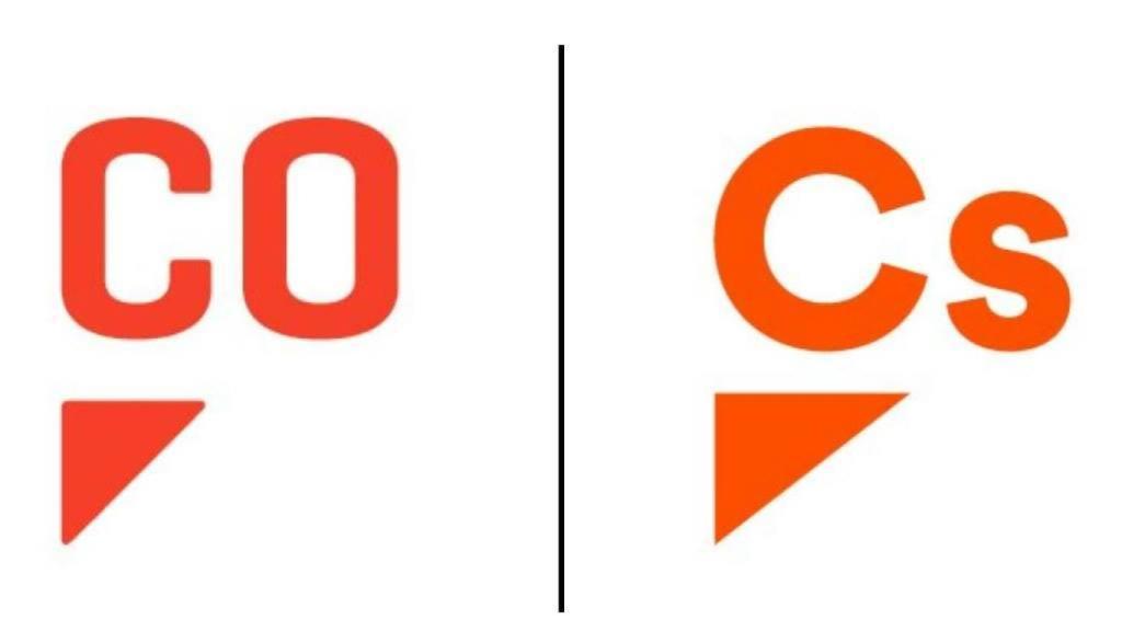 A la izquierda, el logo de Comuniza; a la derecha, el de Ciudadanos.