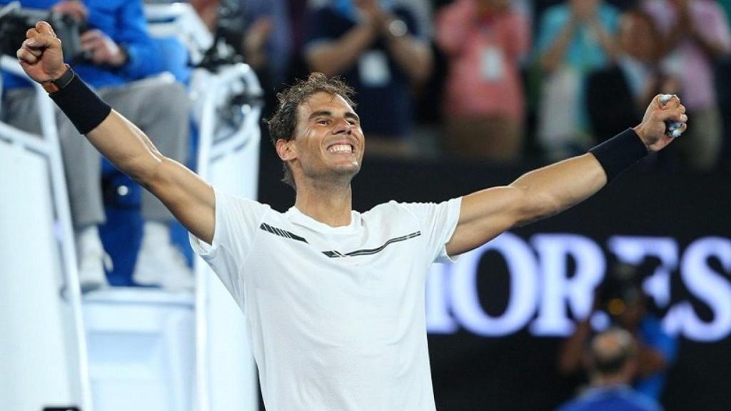 Nadal celebrando el triunfo ante Dimitrov. Foto: @AustralianOpen