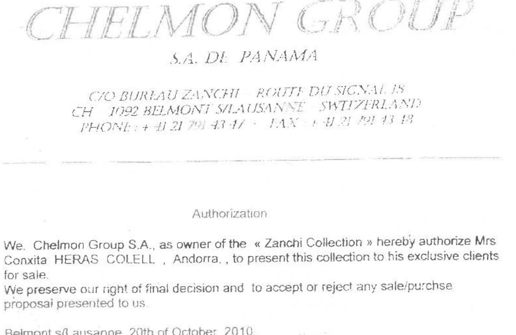 Contrato entre Concepció Heras y Jean Zanchi.