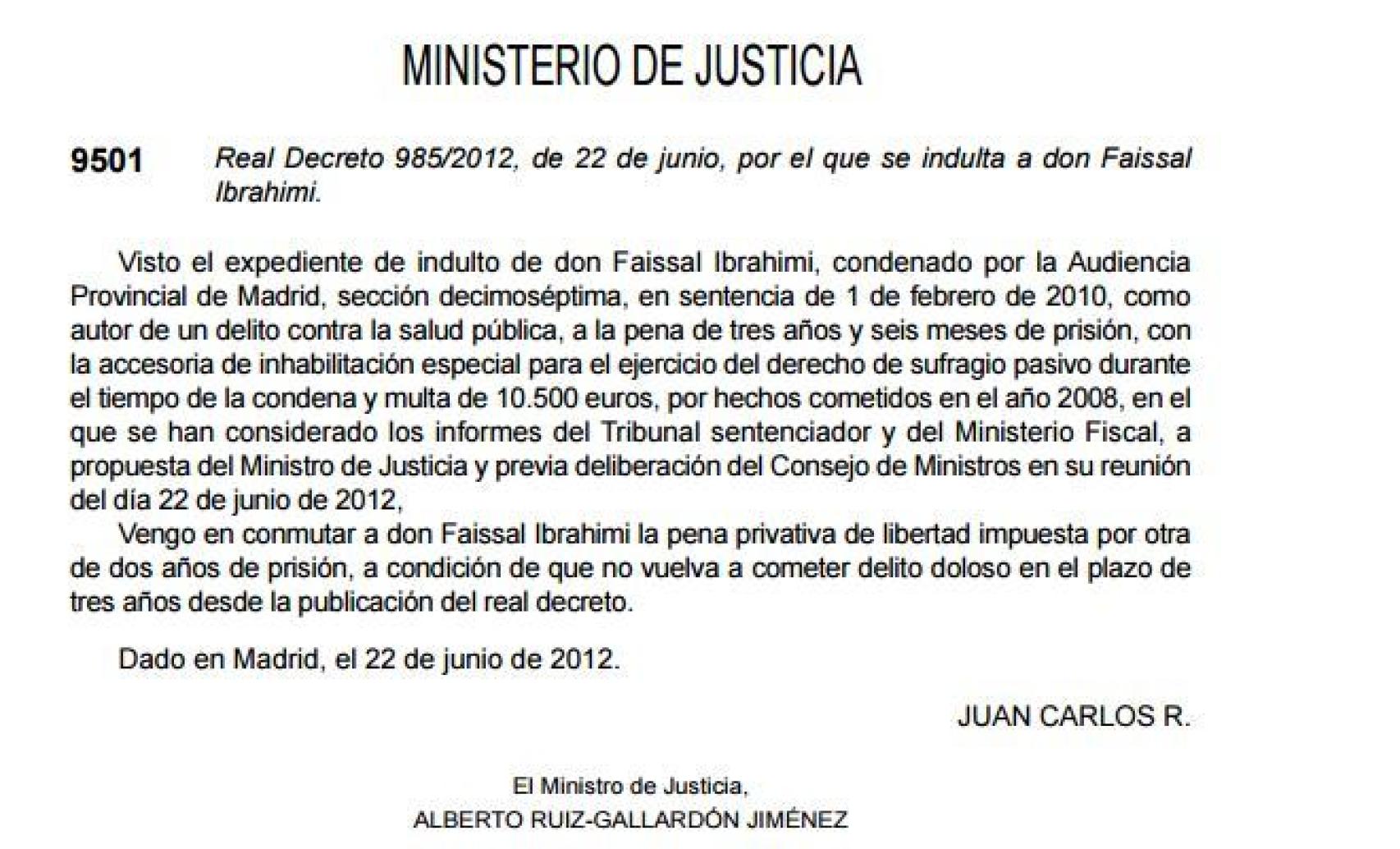 BOE con el idulto firmado por Ruiz Gallardón.