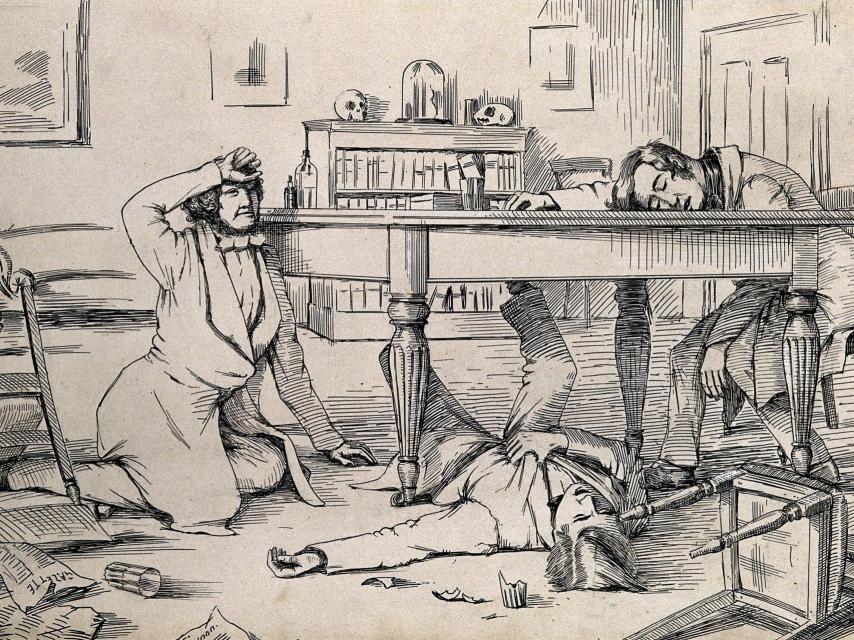 Dibujo de la época que ilustraba los efectos del cloroformo.