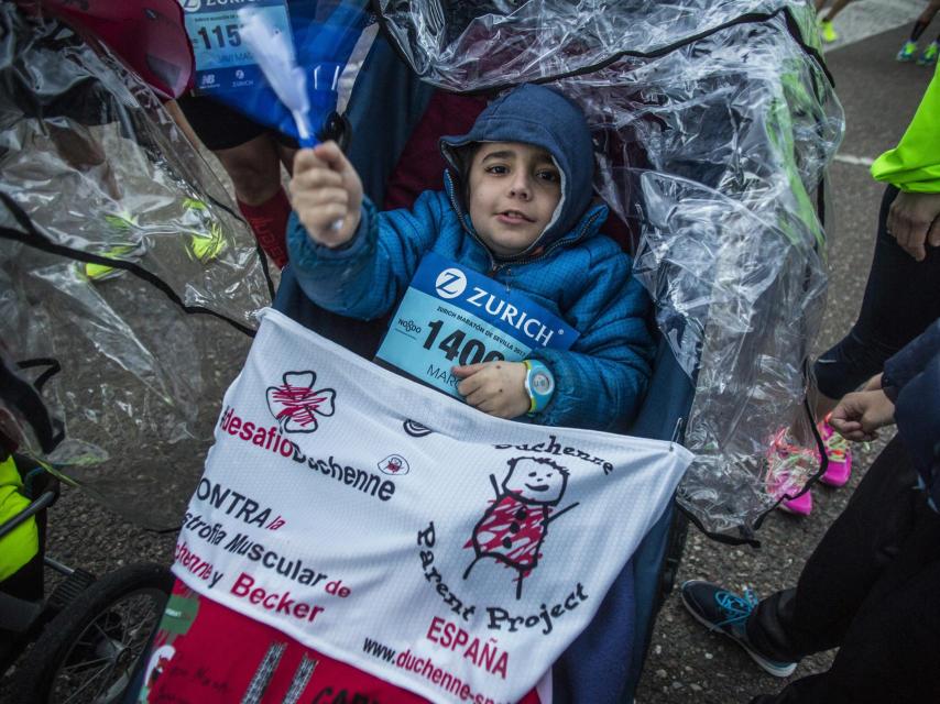 Marcos, en su silla antes del inicio de la carrera.