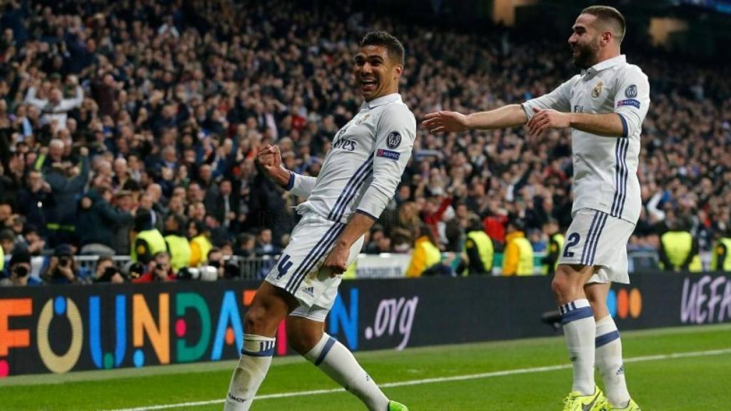 Casemiro celebra su gol frente al Napoles