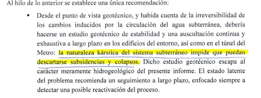 Extracto del informe hidrogeológico del terreno, realizado en 2008.