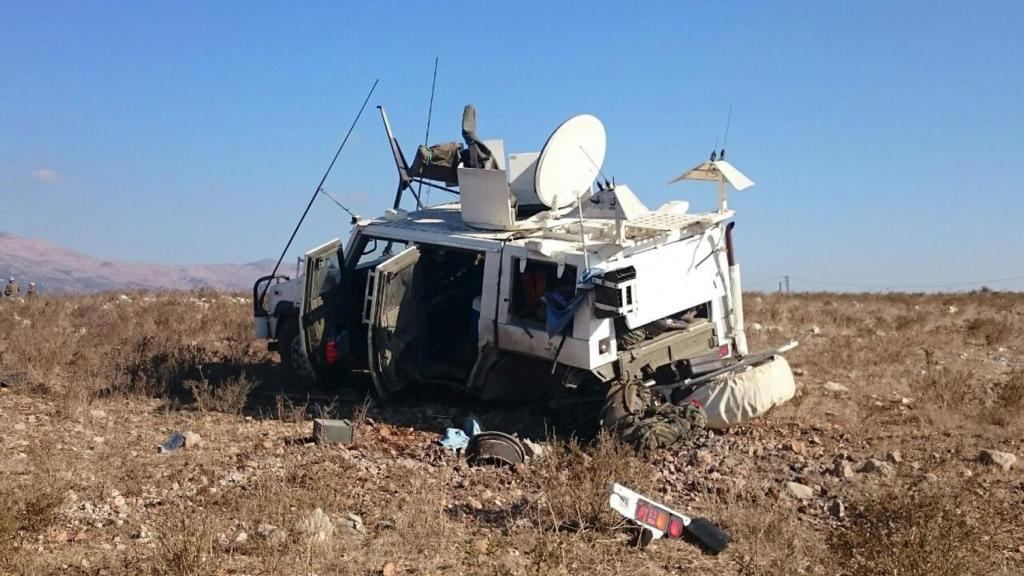 En este estado quedó el vehículo Lince accidentado al pisar una mina.