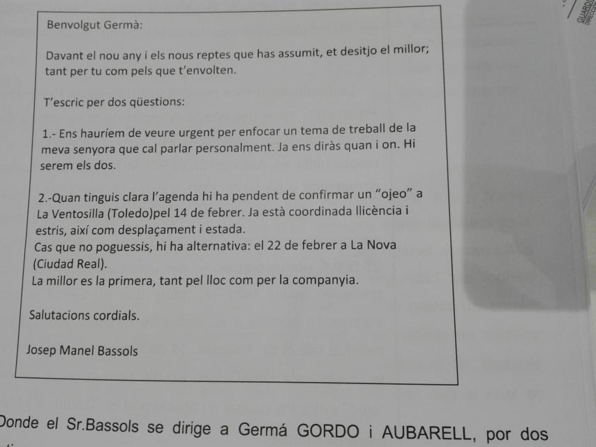 Carta de Josep Manuel Bassols a Germá Gordó.