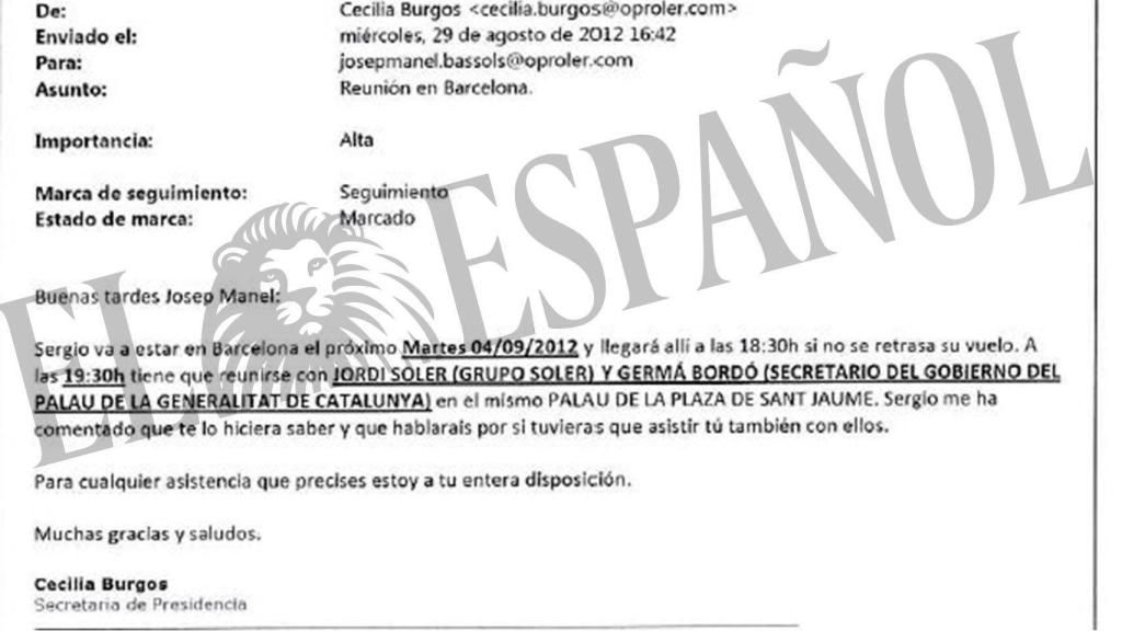 Correo electrónico sobre una reunión con Germá Gordó.