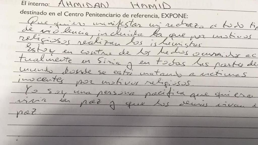 La primera de las cartas de Hamid Ahmidan.