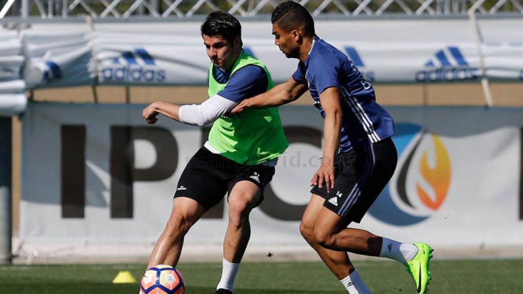 Morata en el entrenamiento previo al partido ante el Betis