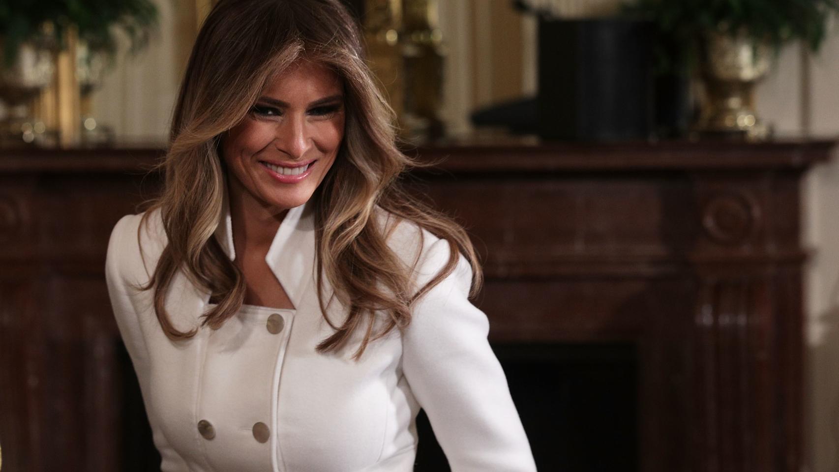 Melania Trump en la Conferencia de Prensa con motivo de la visita del Primer Ministro israelí Netanyahu. | Foto: Getty Images.