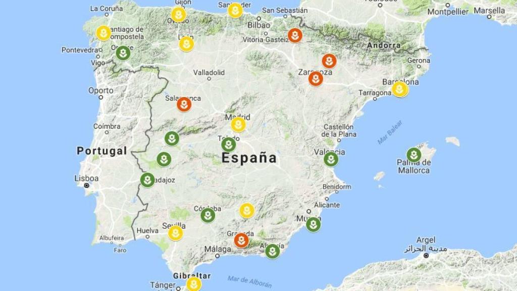 Ubicación de los parques en función del nivel de alergia.