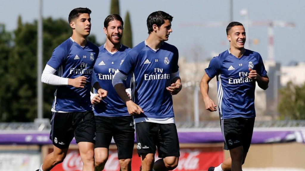 Lucas Vázquez, Asensio, Morata y Ramos en carrera continua