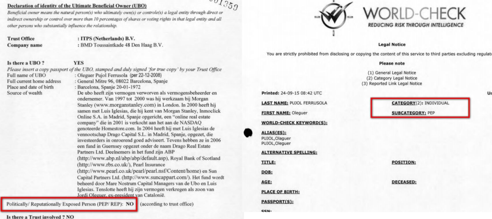 A la izquierda, el documento aportado al banco. A la derecha, el guardado por los gestores.