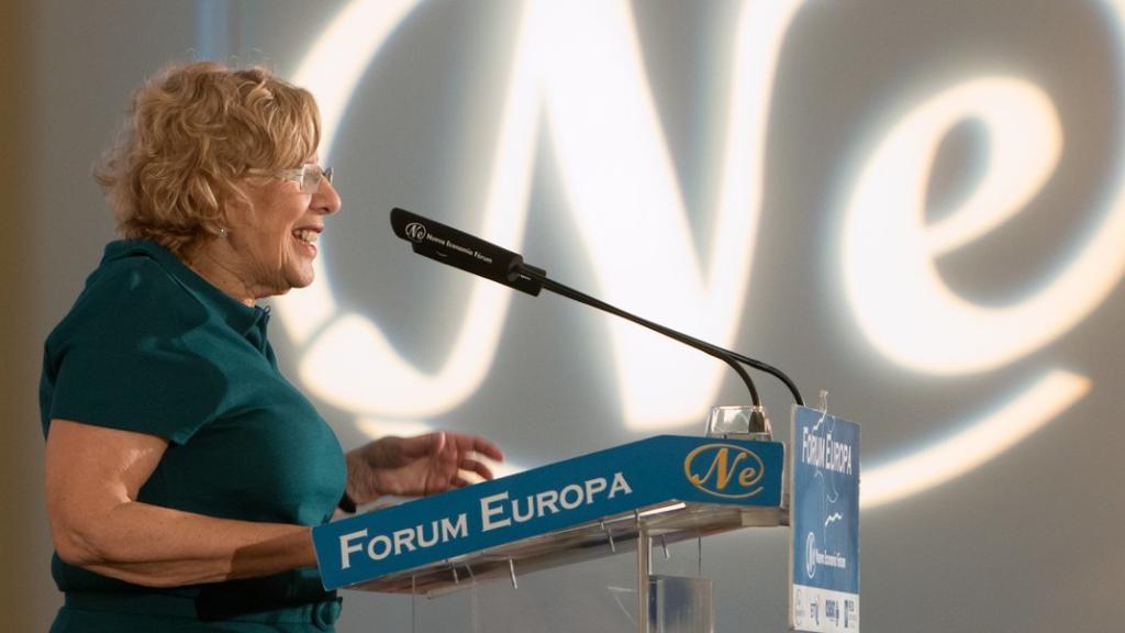 Carmena, durante el desayuno informativo en el Ritz.