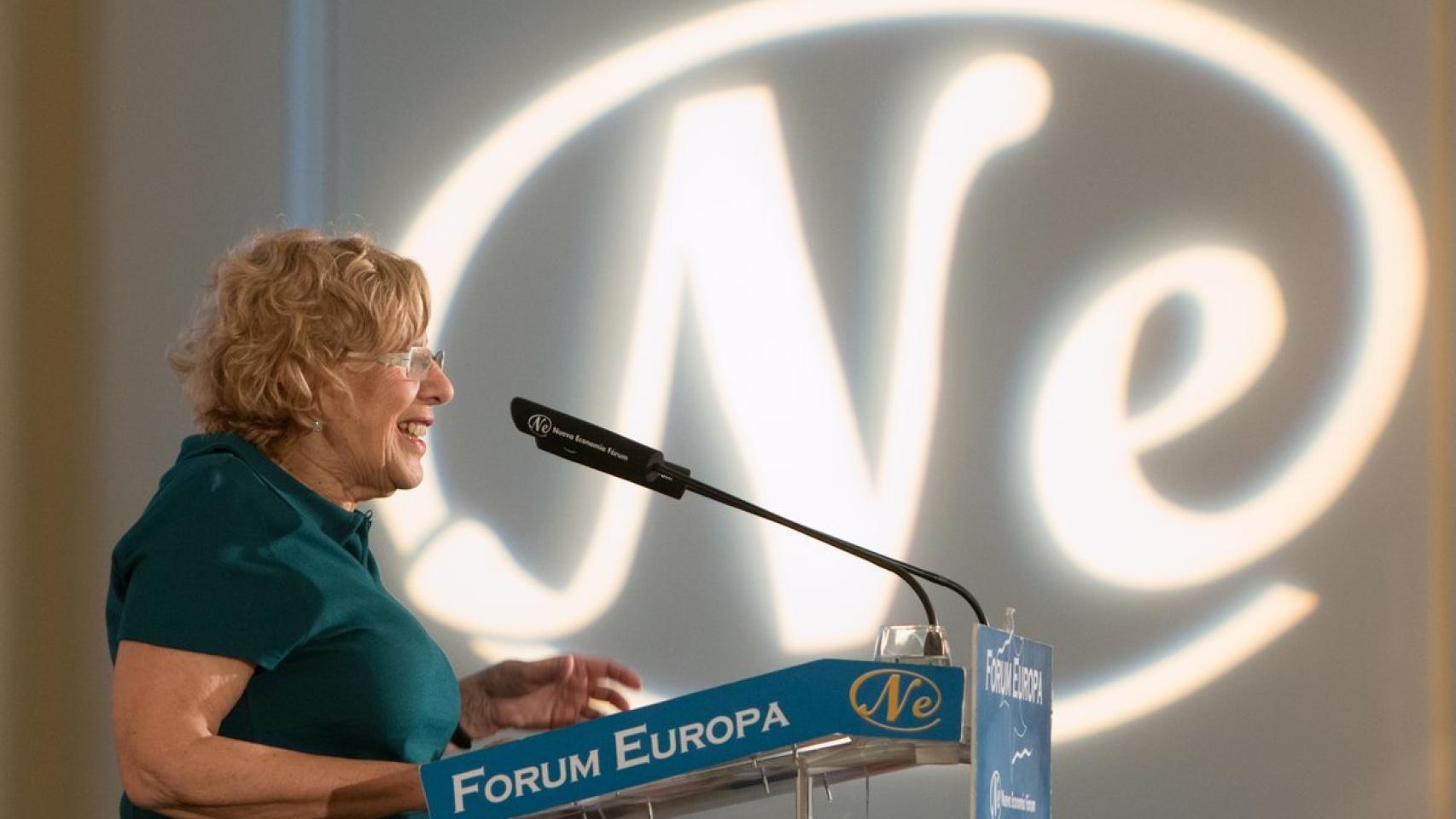 Carmena, durante el desayuno informativo en el Ritz.