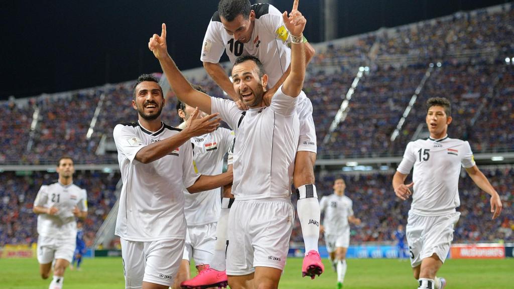 Justin Meram celebra un gol con su selección en la clasificación del Mundial 2018.