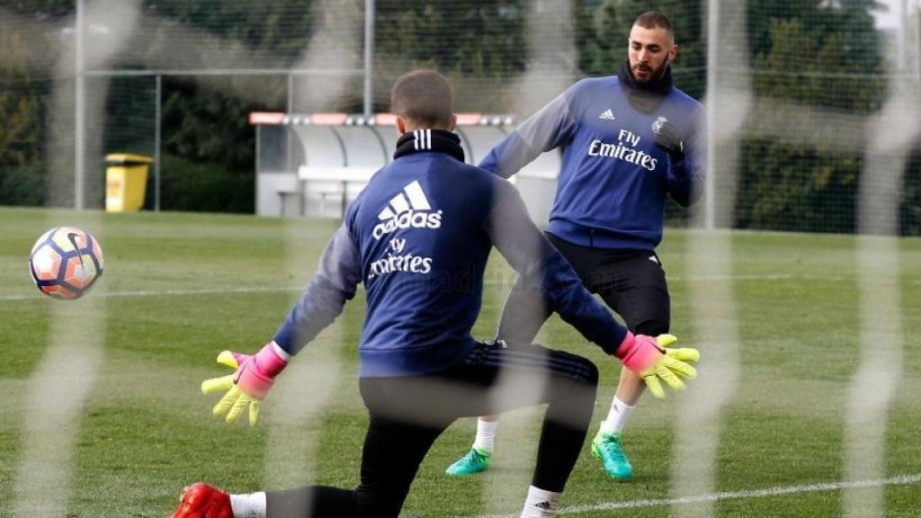 Benzema en el entrenamiento