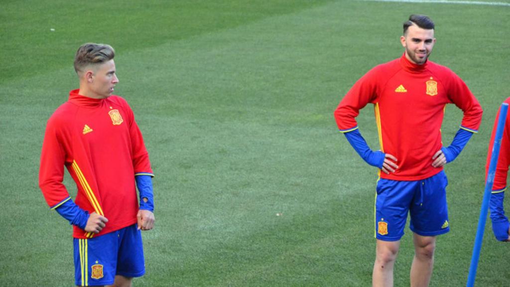 Llorente y Mayoral con la Sub21. Foto: Pedro Rodríguez / El Bernabéu