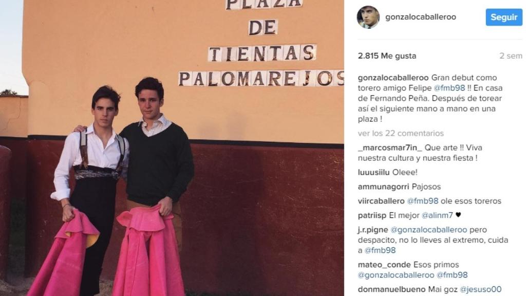 Publicación en Instagram del torero Gonzalo Caballero