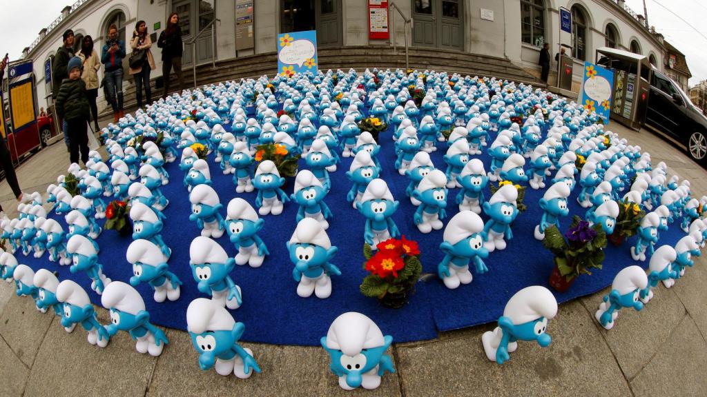 Los Pitufos, en una promoción de la nueva película.