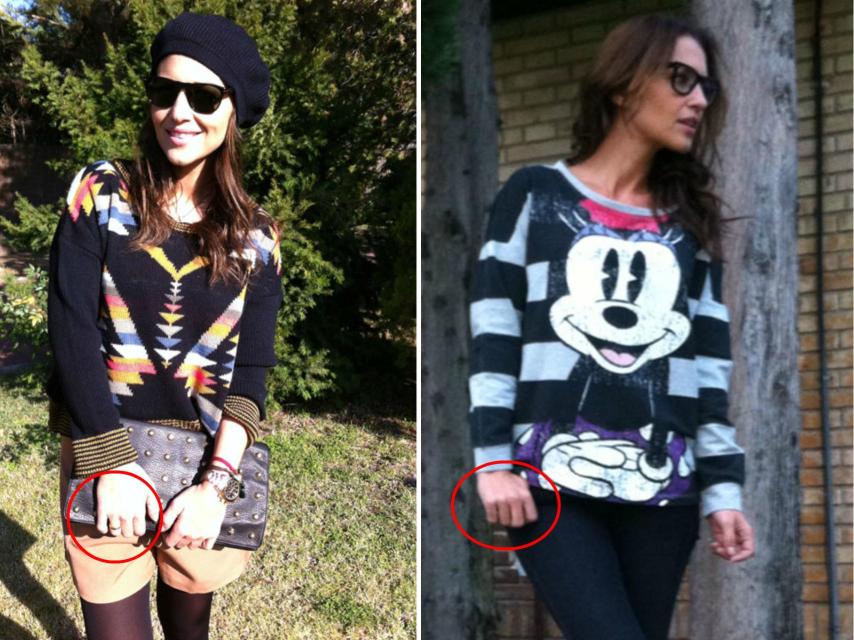 A la izquierda, Paula luce anillo, dos días después, a la derecha, ya no lo llevaba.