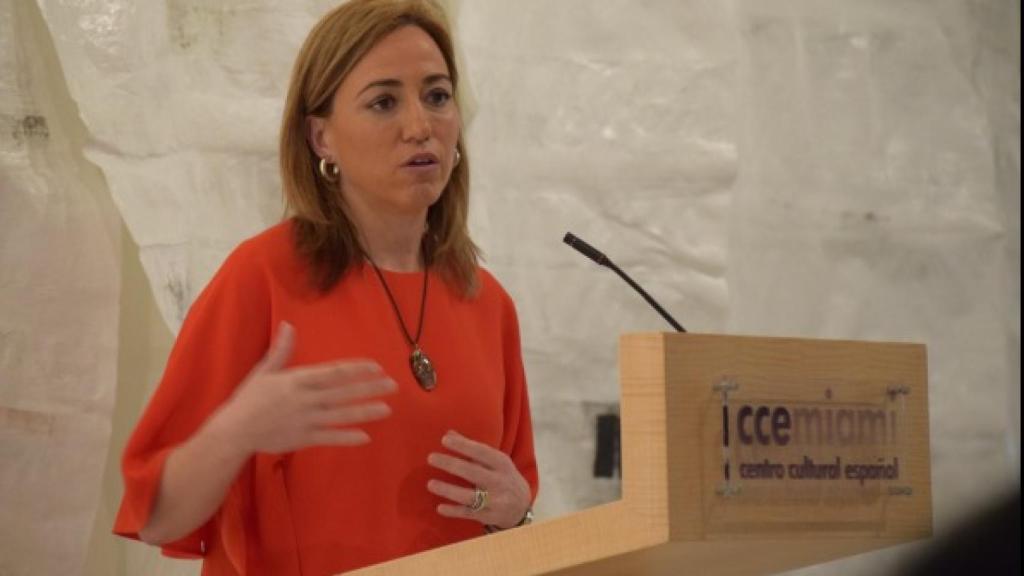 Carme Chacón durante su última intervención pública, Miami.