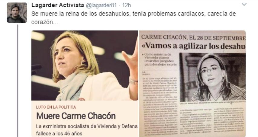 Uno de los tuits en los que Lagarder arremetió contra Carme Chacón