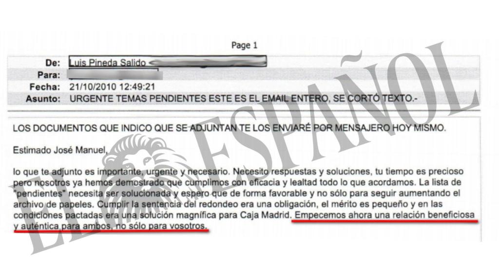 Extracto del correo incautado por la Policía.
