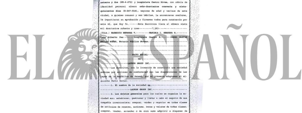 Escritura de constitución de la sociedad Lauryn Group en Panamá.