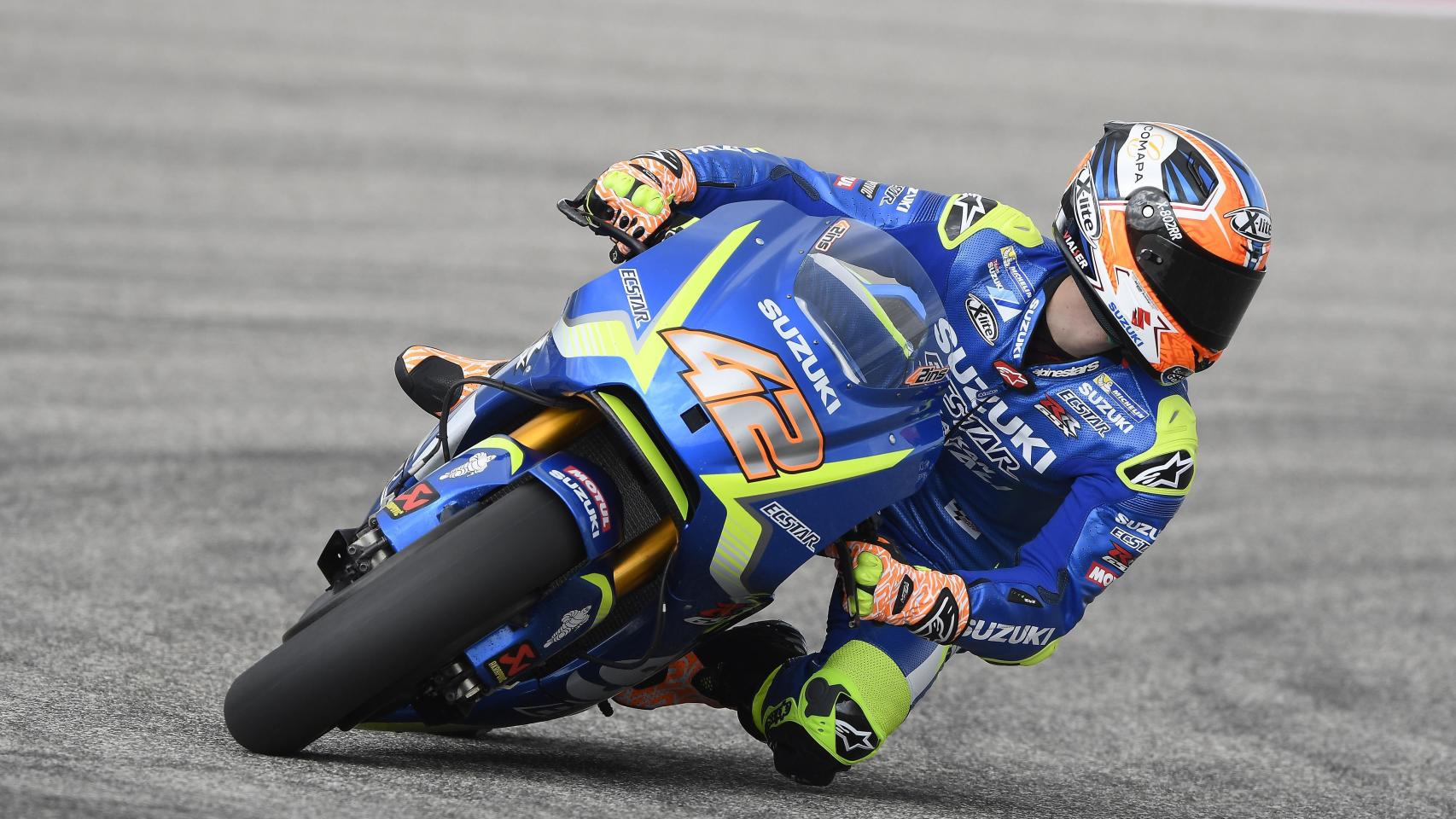 Álex Rins traza un viraje en el circuito de Las Américas, en Austin.