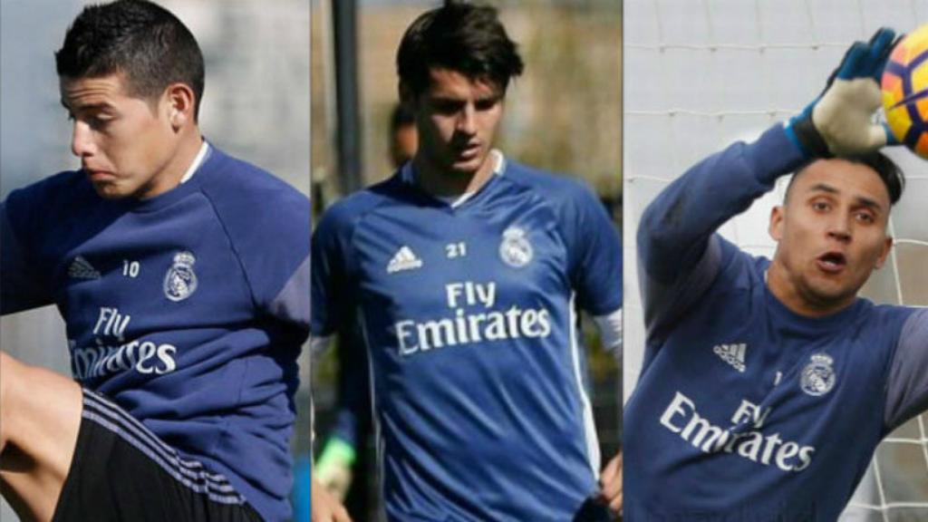 Collage de James, Álvaro Morata y Keylor