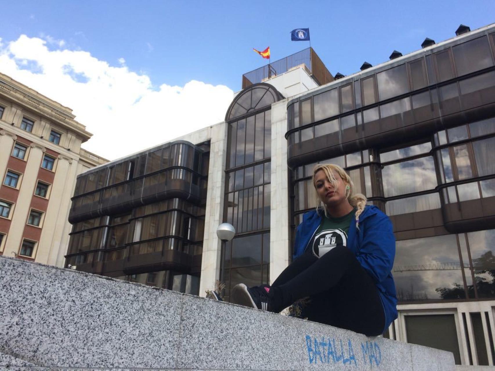 Melisa Domínguez, portavoz de HSM, en la antigua sede de Banco Madrid.