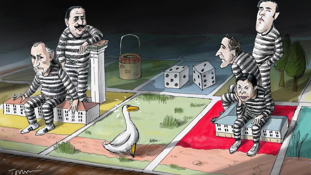 A la izquierda, Francisco Correa y Álvaro Pérez. A la derecha, Gao Ping y dos hijos de Ruiz Mateos