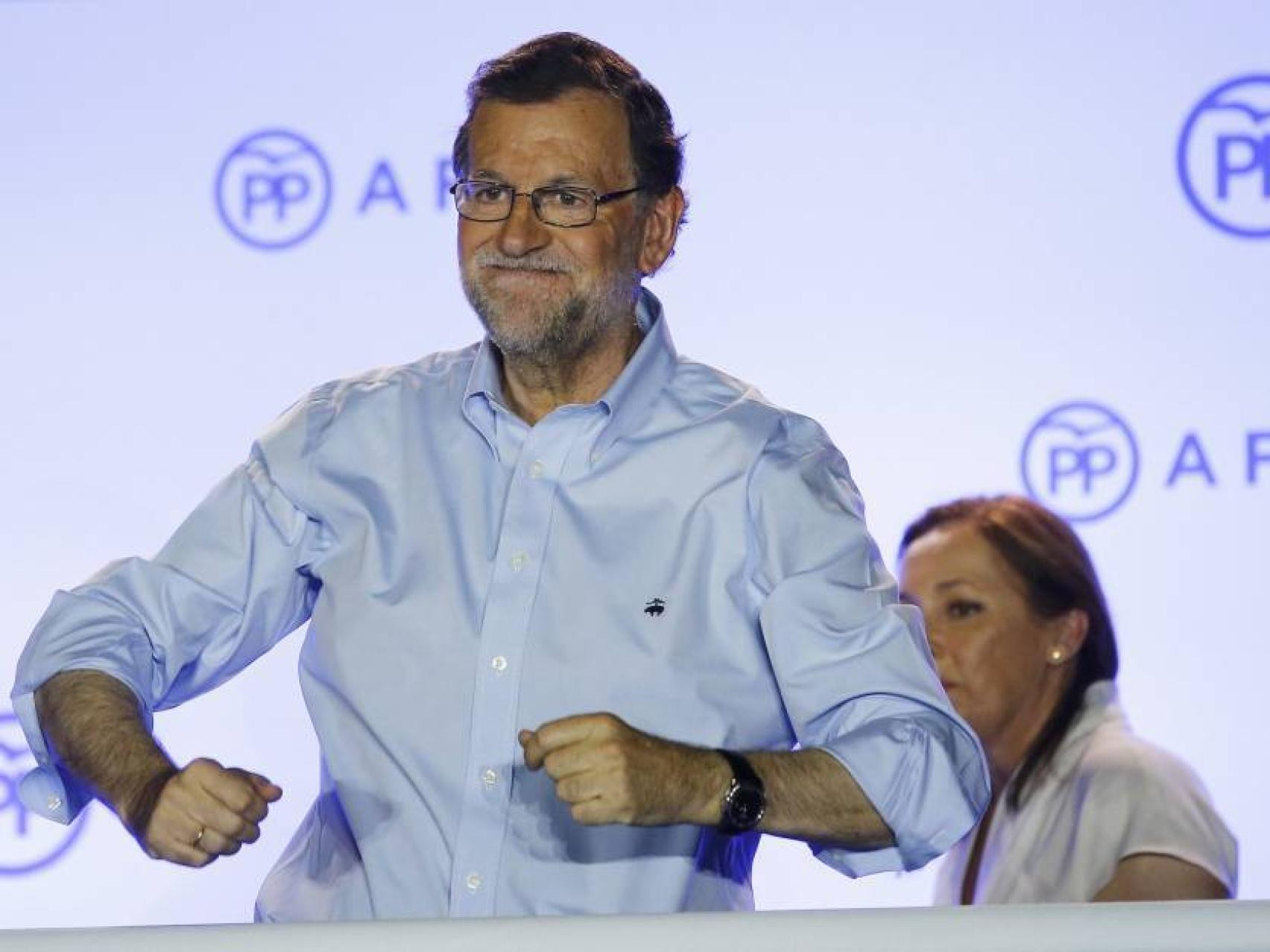 Mariano Rajoy celebrando su victoria en las elecciones.