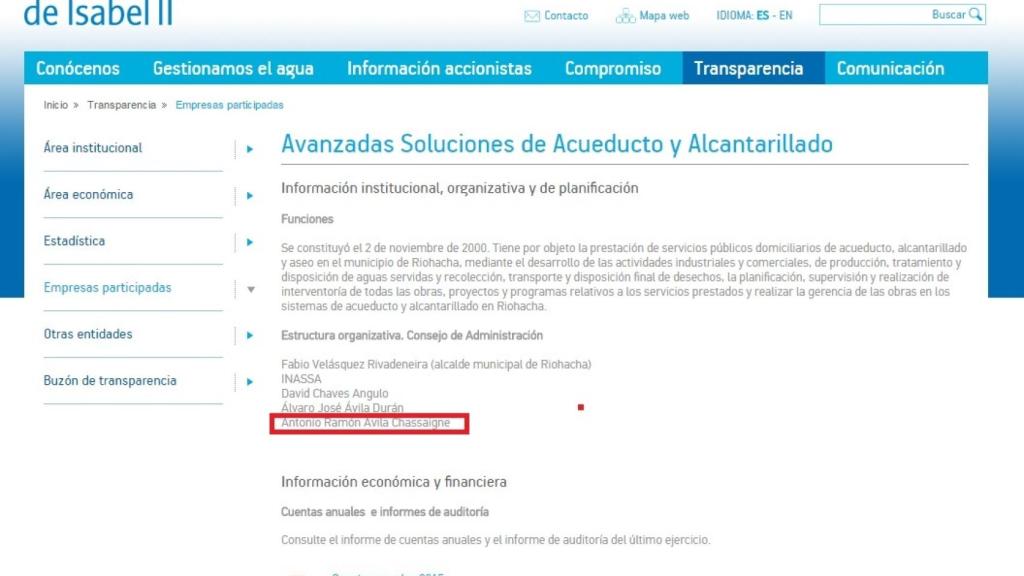 Imagen de la página web oficial del Canal de Isabel II.