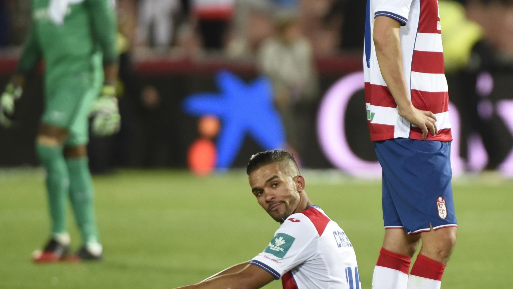 Rene Krhin, del Granada, se lamenta en el último partido ante el Málaga.
